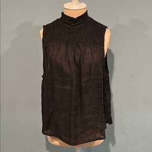 Bella Dahl Linen Sleeveless Smocked Top Black size Medium Lightweight Coastal